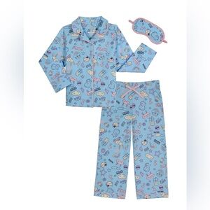 Kids Sleep Shirt & Pants Set with Eye Mask, 3-Piece, Sz Med (7-8) Peace Love